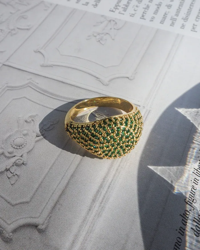 Luv Aj Rings Pave Signet Ring Emerald Green Gold Luv Aj Rings Pave Signet Ring Emerald Green Gold