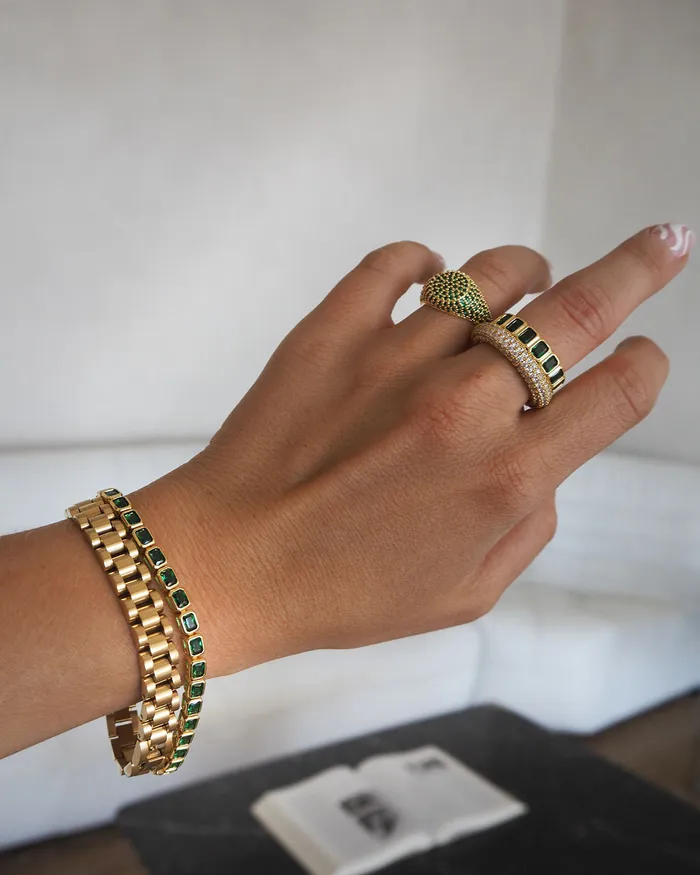 Luv Aj Rings Pave Signet Ring Emerald Green Gold Luv Aj Rings Pave Signet Ring Emerald Green Gold