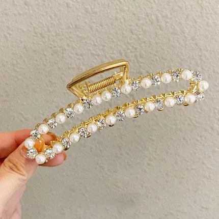 Refined by AnnaKaci Rings Gold Metal Geometric Open Hair Claw with Crystals Pearls Refined by AnnaKaci Rings Gold Metal Geometric Open Hair Claw with Crystals Pearls