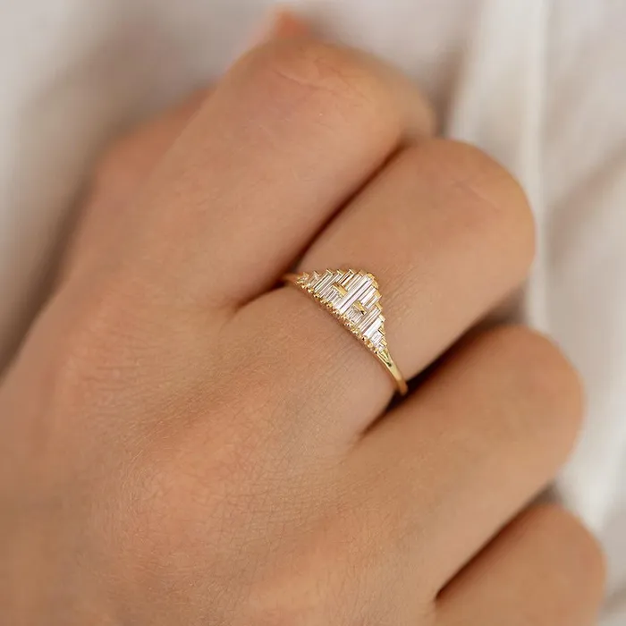 Rings ARTEMER Vintage Style Engagement Ring Art Deco Baguette Diamond Cluster Ring