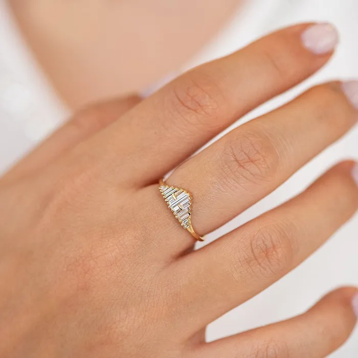 Rings ARTEMER Vintage Style Engagement Ring Art Deco Baguette Diamond Cluster Ring