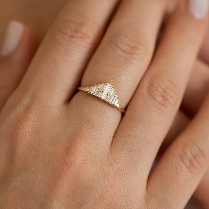 Rings ARTEMER Vintage Style Engagement Ring Art Deco Baguette Diamond Cluster Ring