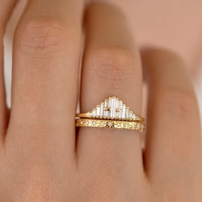 Rings ARTEMER Vintage Style Engagement Ring Art Deco Baguette Diamond Cluster Ring