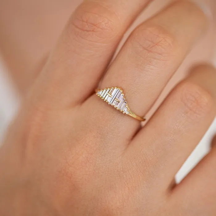Rings ARTEMER Vintage Style Engagement Ring Art Deco Baguette Diamond Cluster Ring