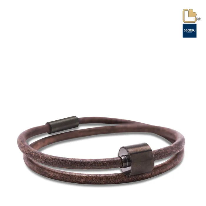 Tadblu Bracelets Brown Black TadBlu Smooth Leather Mens Cremation Bead Bracelet