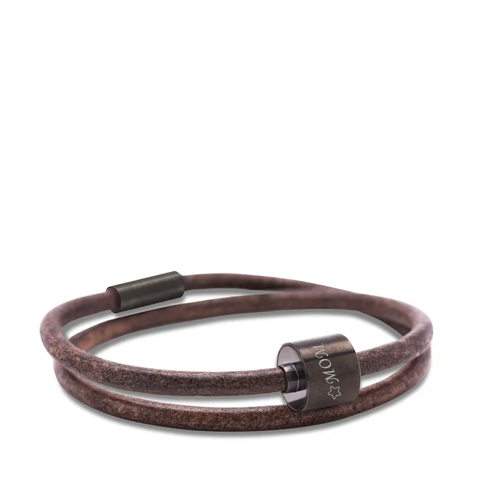 Tadblu Bracelets Brown Black TadBlu Smooth Leather Mens Cremation Bead Bracelet